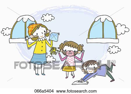 Stock Illustration - Happy family cleaning. Fotosearch