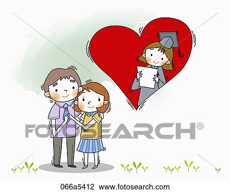 Happy family graduation day View Large Illustration Drawing - Happy family graduation day . Fotosearch