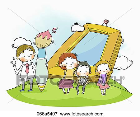 Stock Illustration - Happy family hobbies. Fotosearch