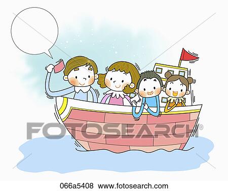 Happy family on boat View Large Illustration Stock Illustration - Happy family on boat. Fotosearch