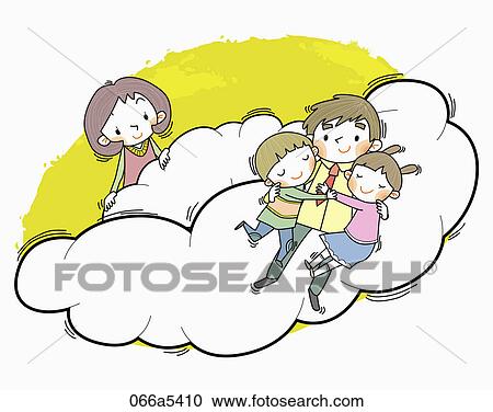Clipart - Happy family on clouds. Fotosearch