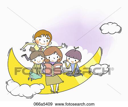 Stock Illustration - Happy family on moon . Fotosearch