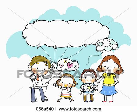 Clip Art - Happy family with balloons. Fotosearch