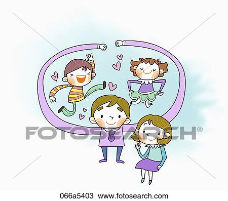 Happy family with father's hug View Large Illustration Drawing - Happy family with father's hug. Fotosearch