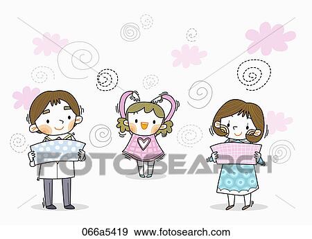 Stock Illustration - Happy family with letters. Fotosearch
