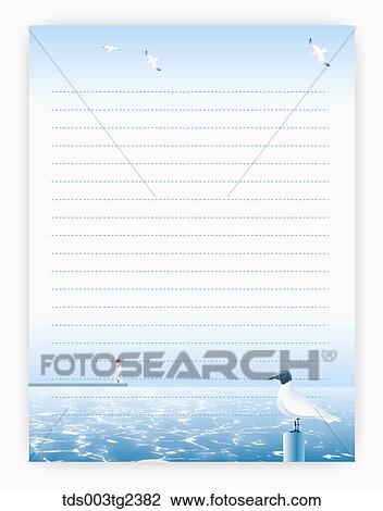 illustrated letter pad of summer scenery View Large Illustration Drawing - illustrated letter pad of summer scenery. Fotosearch