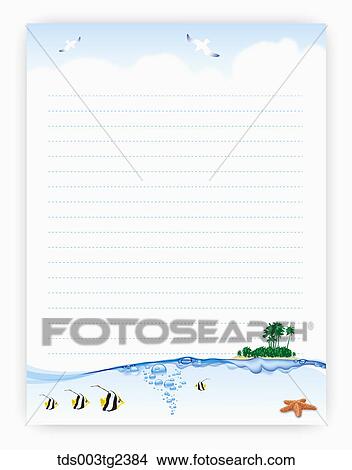 Stock Illustration - illustrated letter pad of summer scenery. Fotosearch