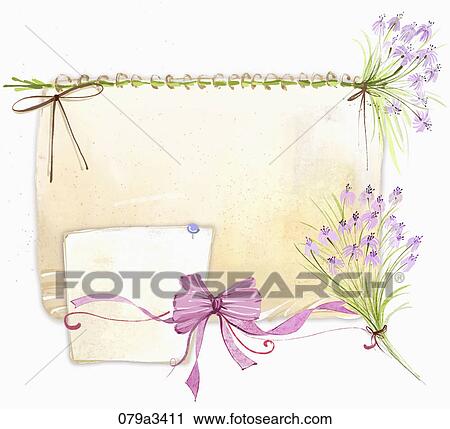 Clip Art - Illustration of various colors of flowers and ribbons for notes. Fotosearch