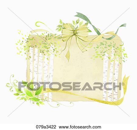 Drawing - Illustration of various colors of flowers and ribbons for notes. Fotosearch