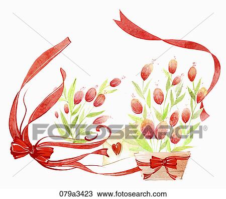 Illustration of various colors of flowers and ribbons for notes View Large Illustration Drawing - Illustration of various colors of flowers and ribbons for notes. Fotosearch