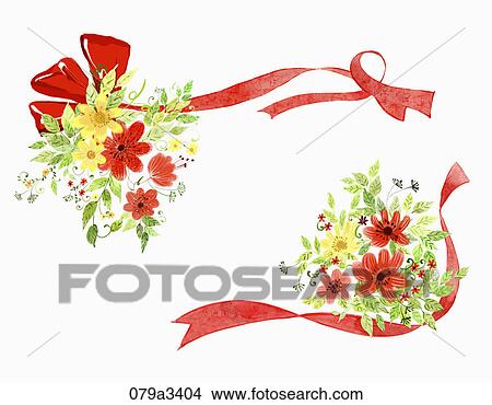 Stock Illustration - Illustration of various colors of flowers and ribbons for notes. Fotosearch