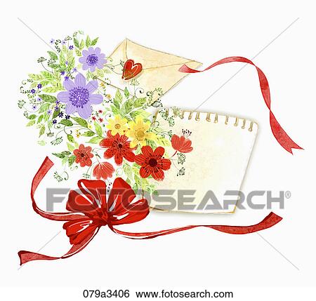 Stock Illustration - Illustration of various colors of flowers and ribbons for notes. Fotosearch