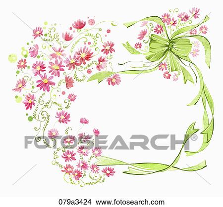Stock Illustration - Illustration of various colors of flowers and ribbons for notes. Fotosearch