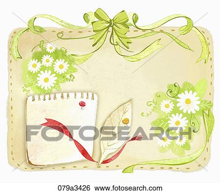 Stock Illustration - Illustration of various colors of flowers and ribbons for notes. Fotosearch