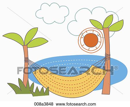 illustrations of hammock on the beach View Large Illustration Stock Illustration - illustrations of hammock on the beach. Fotosearch