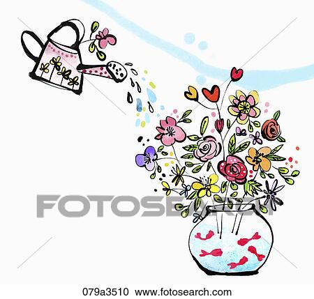 Image of various colors of flowers and a fishbowl View Large Illustration Clipart - Image of various colors of flowers and a fishbowl. Fotosearch