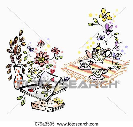 Stock Illustration - Image of various colors of flowers and tea time. Fotosearch