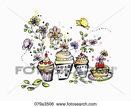 Stock Illustration - Image of various colors of flowers and cakes. Fotosearch