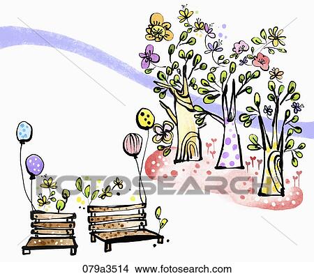 Stock Illustration - Image of various colors of flowers and trees. Fotosearch