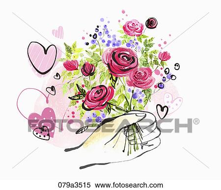 Stock Illustration - Image of various colors of flowers and a hand. Fotosearch