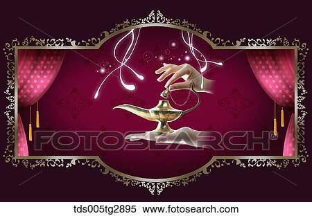 lamp on the hand of the magic show View Large Illustration Stock Illustration - lamp on the hand of the magic show. Fotosearch