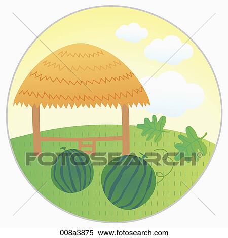 lookout hut and watermelons View Large Illustration Stock Illustration - lookout hut and watermelons. Fotosearch