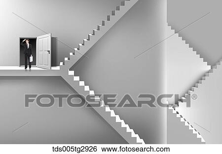 Stock Illustration - man is holding briefcase and looking at somewhere. Fotosearch