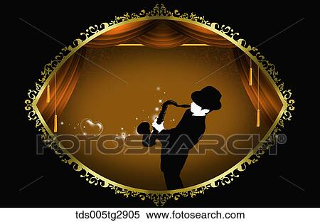 Stock Illustration - man is playing saxophone on the stage. Fotosearch