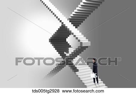 Stock Illustration - man is standing on the upstairs. Fotosearch