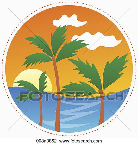 palm trees and beach waves View Large Illustration Drawing - palm trees and beach waves. Fotosearch