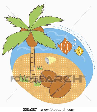 Clip Art - palm trees and coconut palm near the sea. Fotosearch