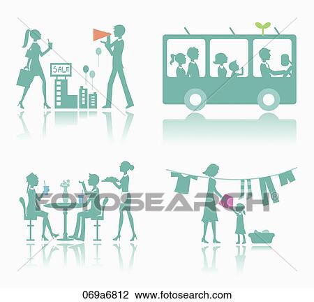 Drawing - The green colored images for various activities. Fotosearch
