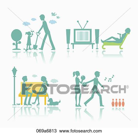 The green colored images for various activities View Large Illustration Drawing - The green colored images for various activities. Fotosearch