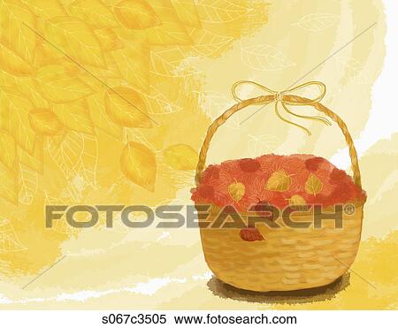 Stock Illustration - The image of basket full of red colored leaves. Fotosearch