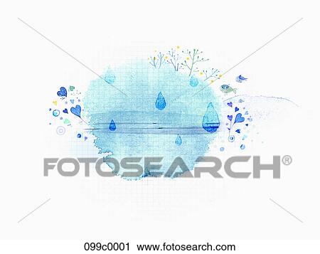 Clip Art - The image of blue circle with tree and heart shaped flower. Fotosearch