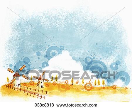 Stock Illustration - The image of blue sky and wind mills. Fotosearch