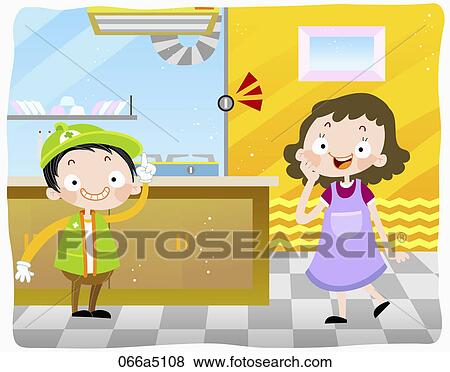 Stock Illustration - The image of boy giving instruction to check gas valve. Fotosearch