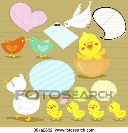Drawing - The image of bubbling memo with birds. Fotosearch