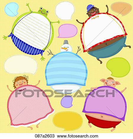 The image of bubbling memo with various animals and people View Large Illustration Drawing - The image of bubbling memo with various animals and people. Fotosearch