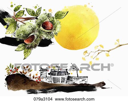 The image of chestnut, town, and full moon in the fall View Large Illustration Stock Illustration - The image of chestnut, town, and full moon in the fall . Fotosearch