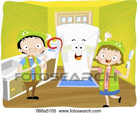 Stock Illustration - The image of children giving instruction to check expiration date. Fotosearch