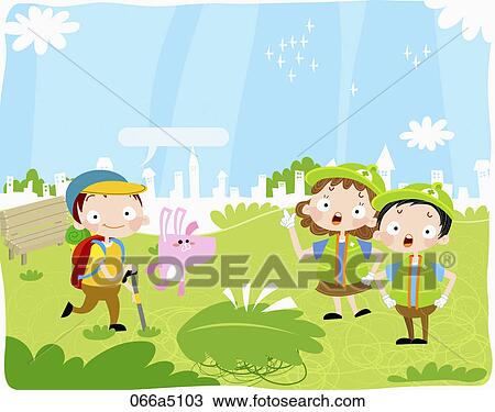 The image of children warning not to walk on grass View Large Illustration Drawing - The image of children warning not to walk on grass. Fotosearch