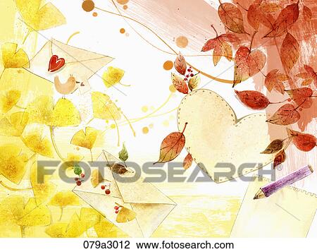 Drawing - The image of colored trees, a heart, and letter. Fotosearch