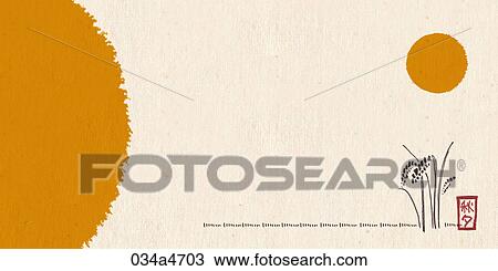 The image of full moon and crops for Chuseok View Large Illustration Drawing - The image of full moon and crops for Chuseok. Fotosearch