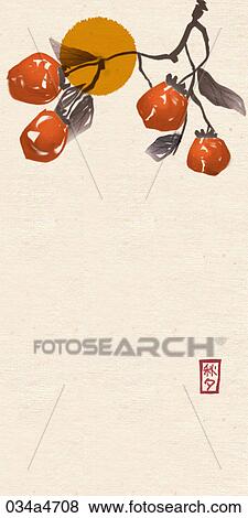 Stock Illustration - The image of full moon and persimmon tree for Chuseok. Fotosearch
