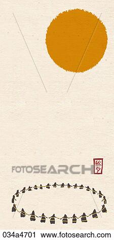 The image of full moon and traditional circle dance for Chuseok View Large Illustration Clip Art - The image of full moon and traditional circle dance for Chuseok. Fotosearch