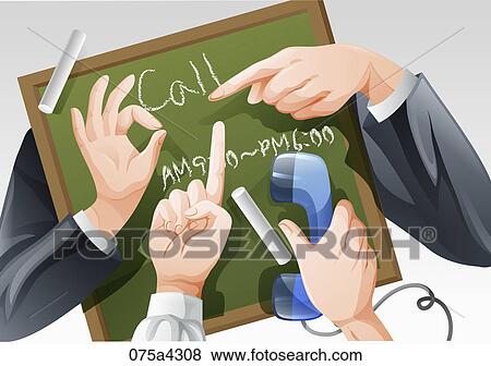 Stock Illustration - The image of hands around black board. Fotosearch