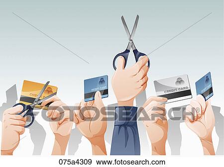 The image of hands with credit card and scissors View Large Illustration Stock Illustration - The image of hands with credit card and scissors. Fotosearch