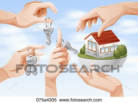 The image of hands with key and house model View Large Illustration Stock Illustration - The image of hands with key and house model. Fotosearch