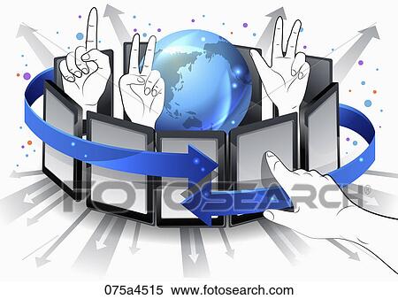The image of hands with tabet PCs and binding arrow View Large Illustration Stock Illustration - The image of hands with tabet PCs and binding arrow. Fotosearch